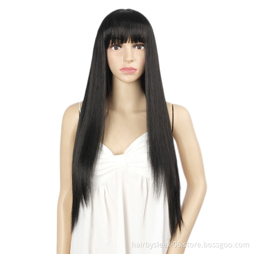 Rebecca long synthetic hair wigs straight super soft fiber weave Light front bangs machine made wigs wholesale synthetic wigs